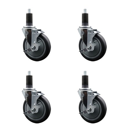 Service Caster 5'' SS Thermoplastic Rubber Swivel 1-1/4'' Expanding Stem Caster Set with Brake, 4PK SCC-SSEX20S514-TPRB-TLB-114-4